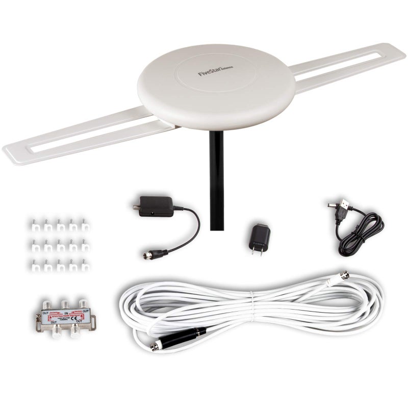 Five Star HDTV Antenna 360Â° Omni-Directional Reception Amplified Outdoor TV Antenna 150 Miles Long Range for Indoor/Outdoor,RV,Attic Support 4K 1080P UHF VHF 4TVs Installation Kit - Image 1